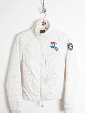 Armani Exchange White Quilted Bomber Jacket with Patches